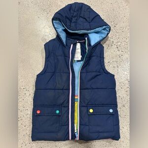 Mini Boden Navy Puffer Vest with Multicolor Accents & Flower on back